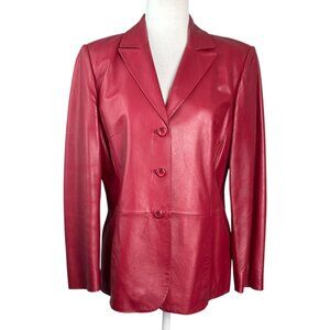 Pendleton Red Leather Blazer Jacket 3-Button Closure Pockets Women's SZ M Petite